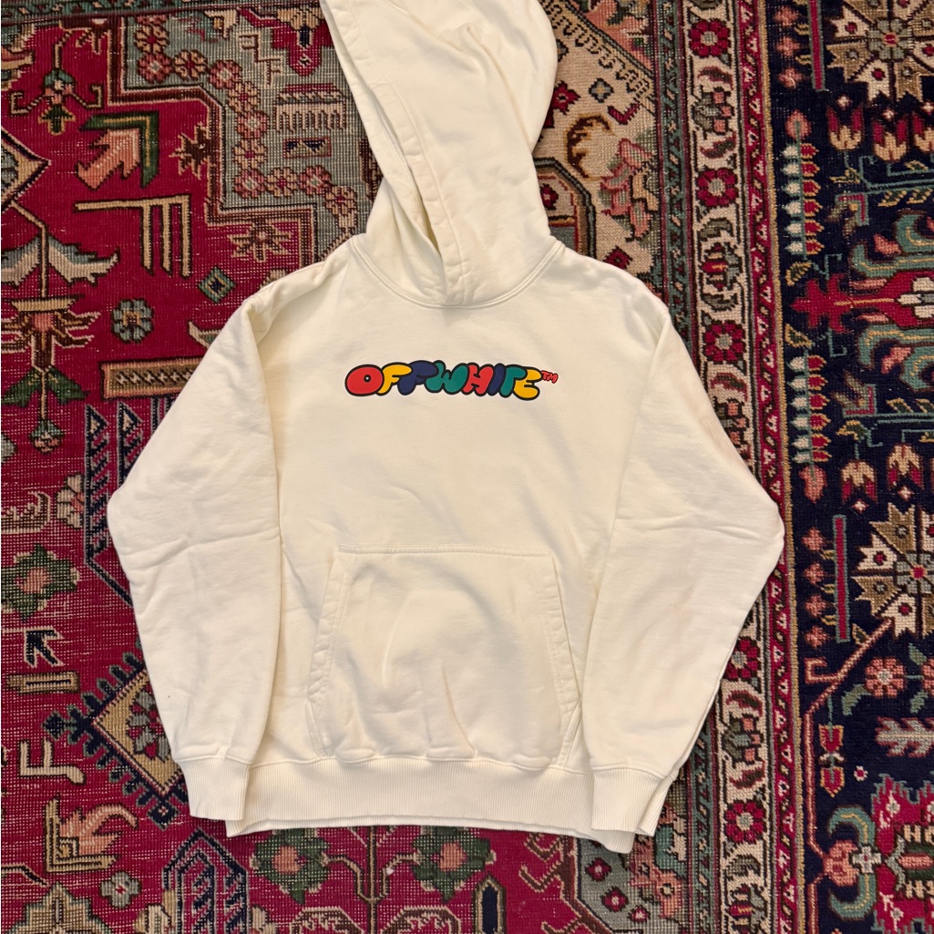 Off-White Cream Hoodie With Multicolor Logo
